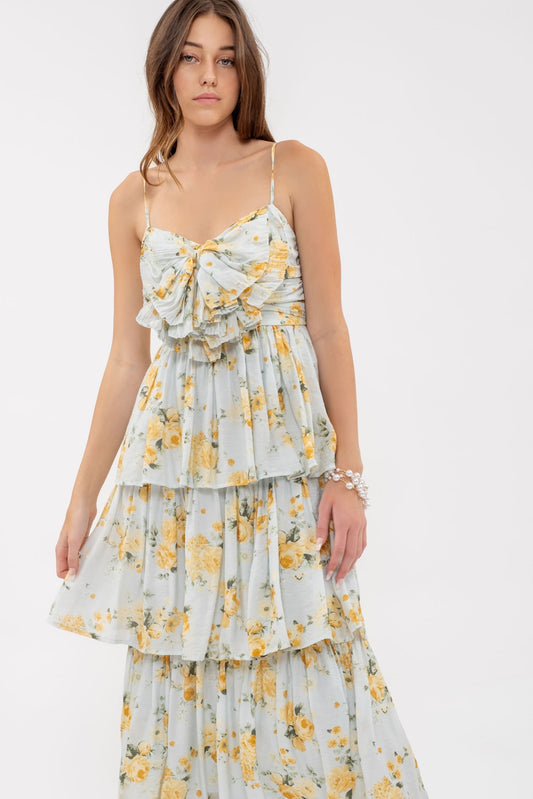 Bow Accent Floral Midi Dress