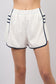 White & Navy Side Pleated Athletic Shorts