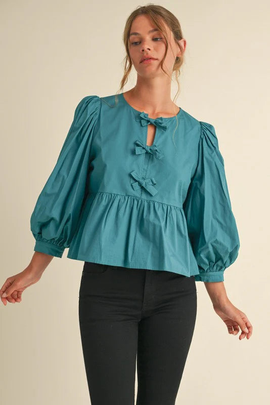 Teal Bow Tie Top