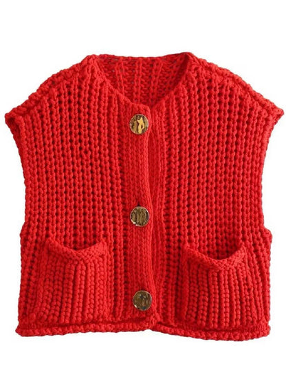 Red Crew Neck Crop Sweater Vest