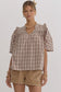 Taupe Plaid Puff Sleeve Top