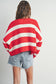 Red Striped V-Neck Button Cardigan