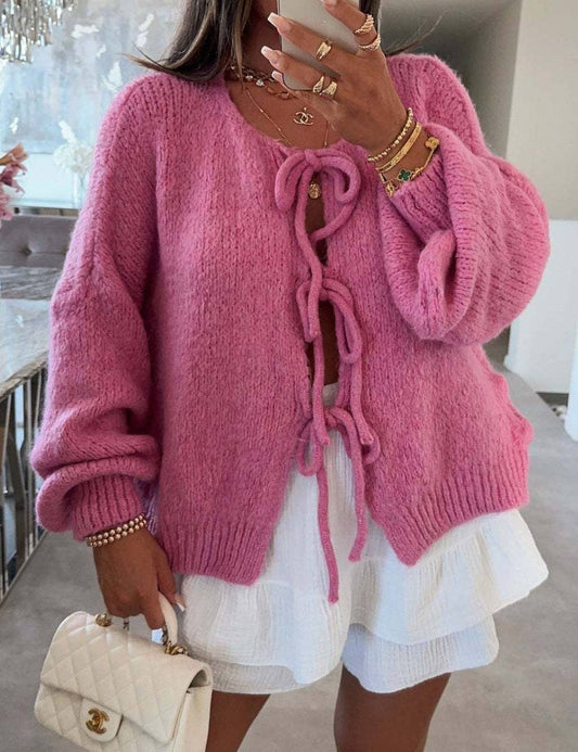 Rose Front String Tie Cardigan