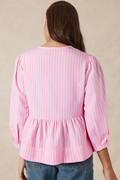 Pink Striped Tied Bow Top