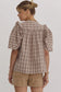 Taupe Plaid Puff Sleeve Top