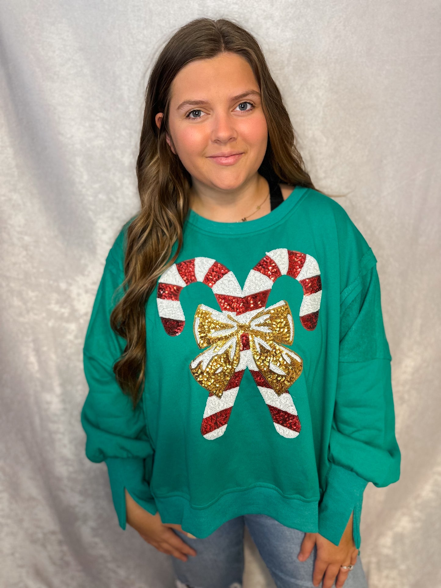 Sequin Candy Cane French Terry Sweatshirt