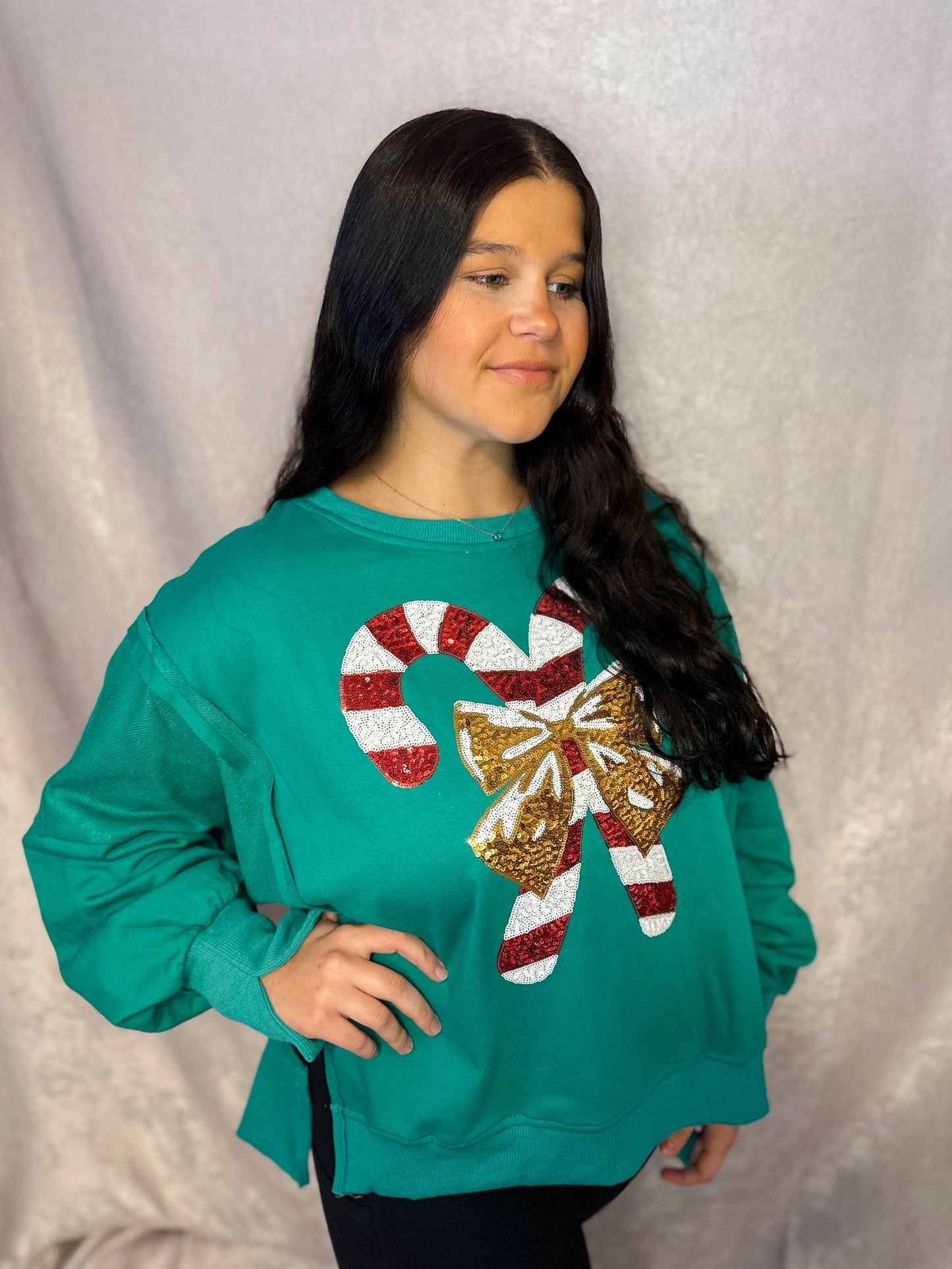 Sequin Candy Cane French Terry Sweatshirt