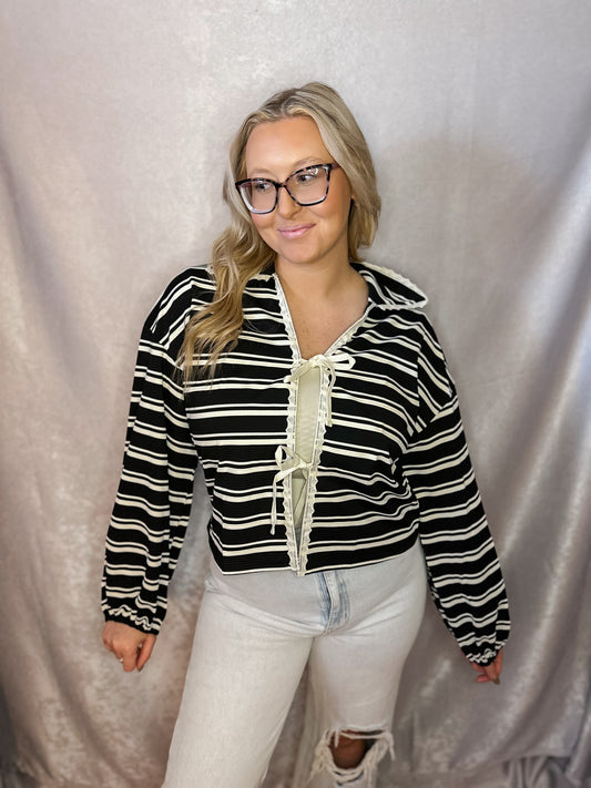 Striped Tie Detail Cardigan