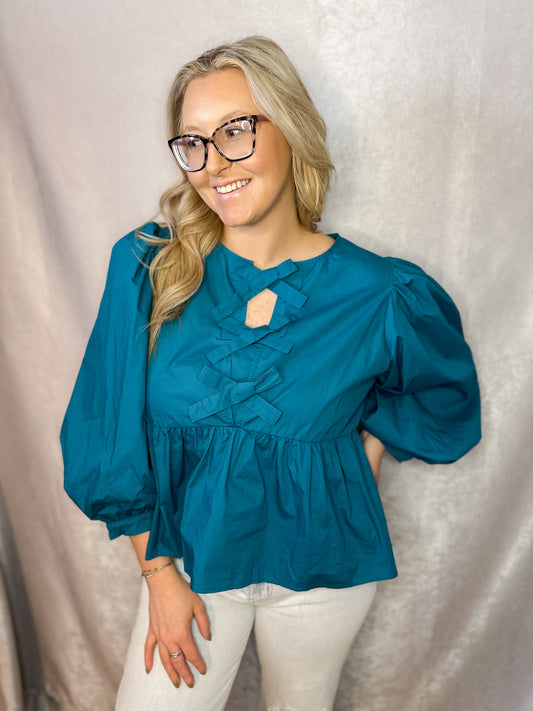 Teal Bow Tie Top