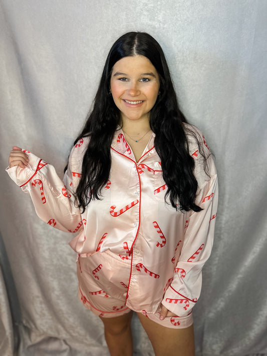 Pink Christmas Candy Cane PJ Set