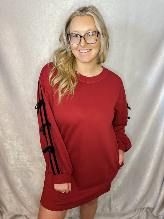 Garnet Long Sleeve Dress with Velvet Ribbon