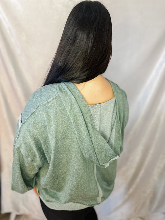 Green Raw Hem Hoodie