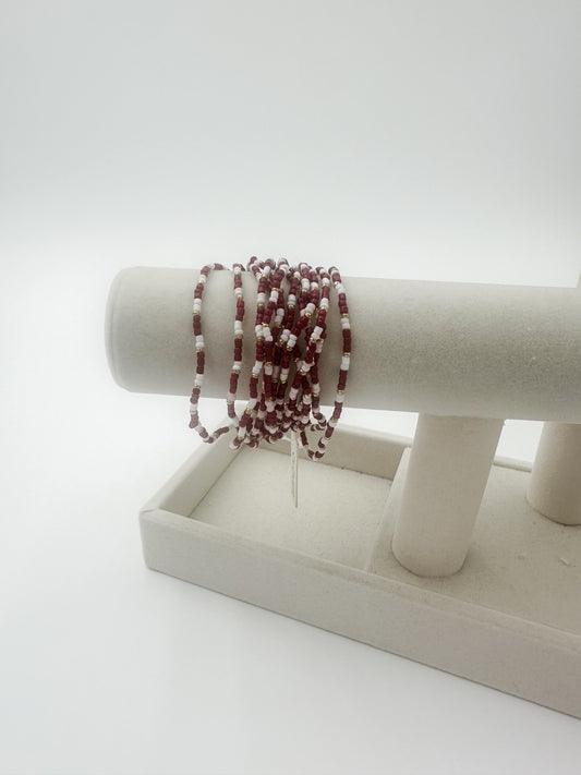 Maroon & White Dainty Beaded Bracelet SINGLES