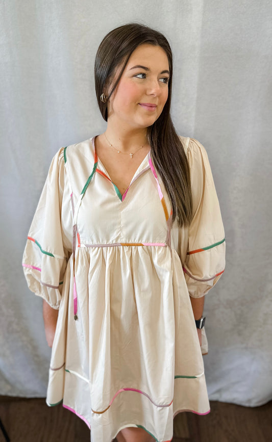 Multi Color Seamed Babydoll Dress