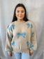 Ballon Sleeve Ribbon Pattern Sweater