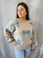 Ballon Sleeve Ribbon Pattern Sweater