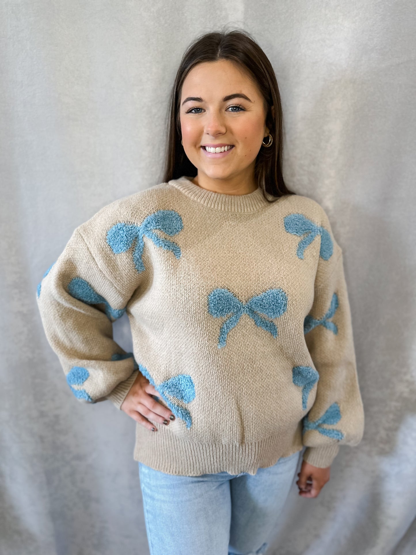 Ballon Sleeve Ribbon Pattern Sweater