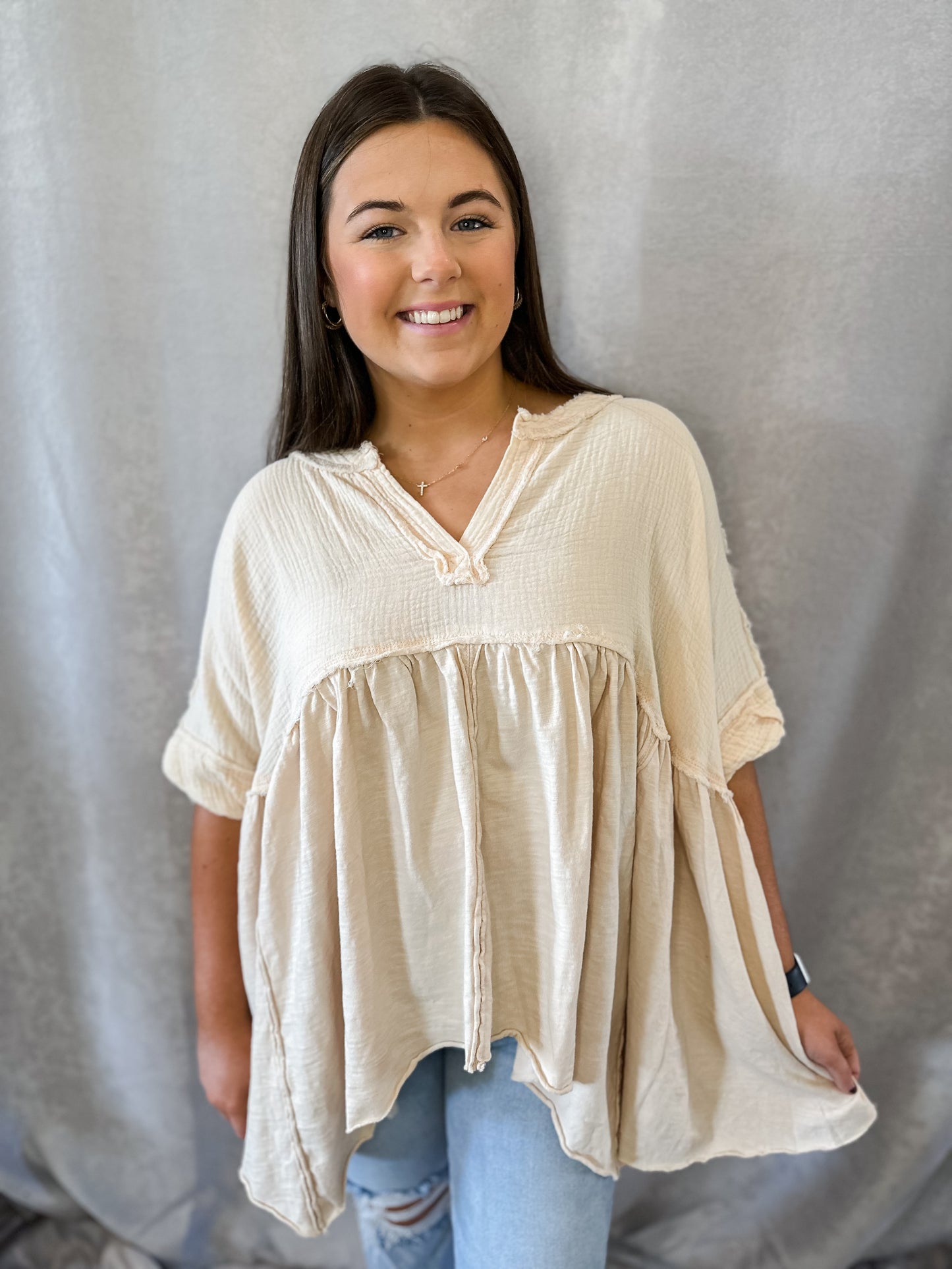 Oversized Mineral Washed Flare Top