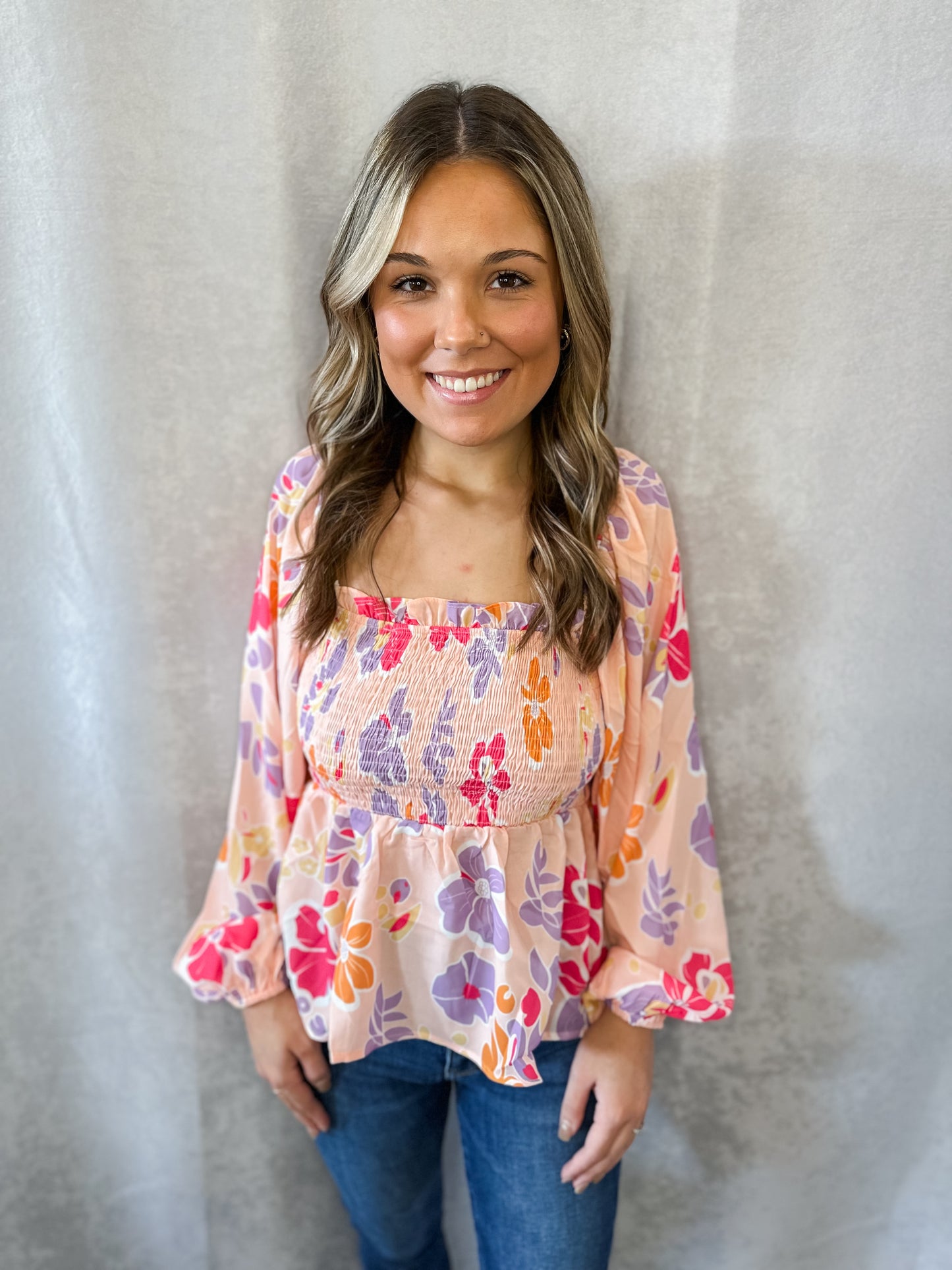 Smocked Floral Top