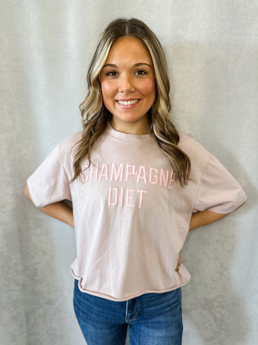 Champagne Diet Stitched Puff Crop Tee