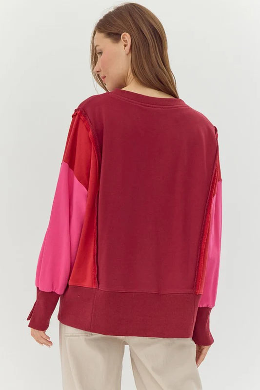 Red and Pink Colorblock Sweatshirt