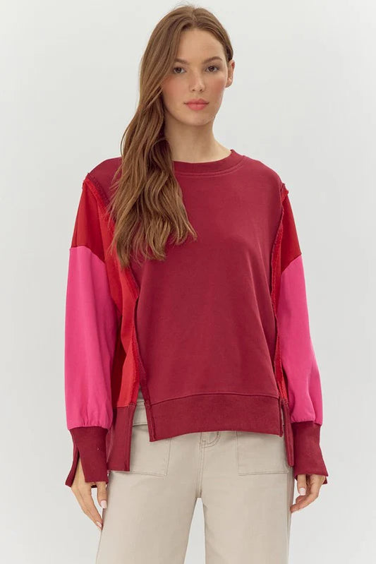 Red and Pink Colorblock Sweatshirt