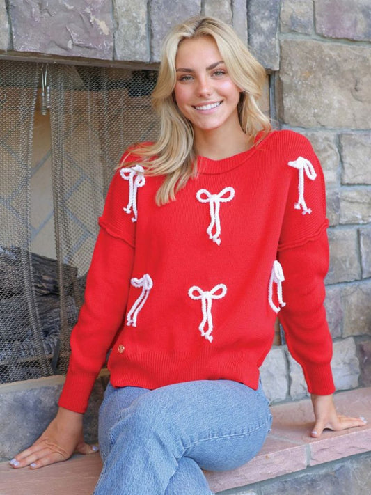 Red Cable Knit Bow Sweater