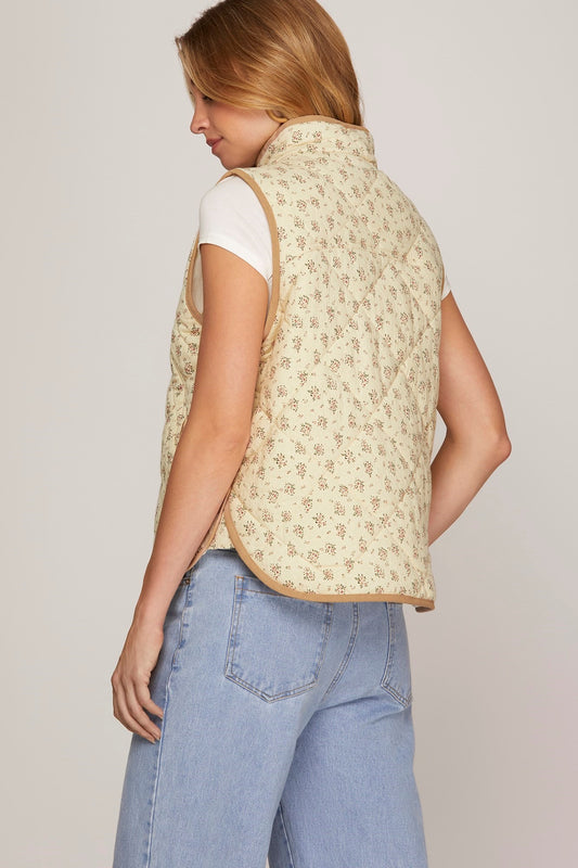 Cream Floral Quilted Vest