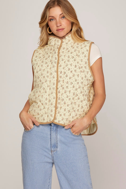 Cream Floral Quilted Vest