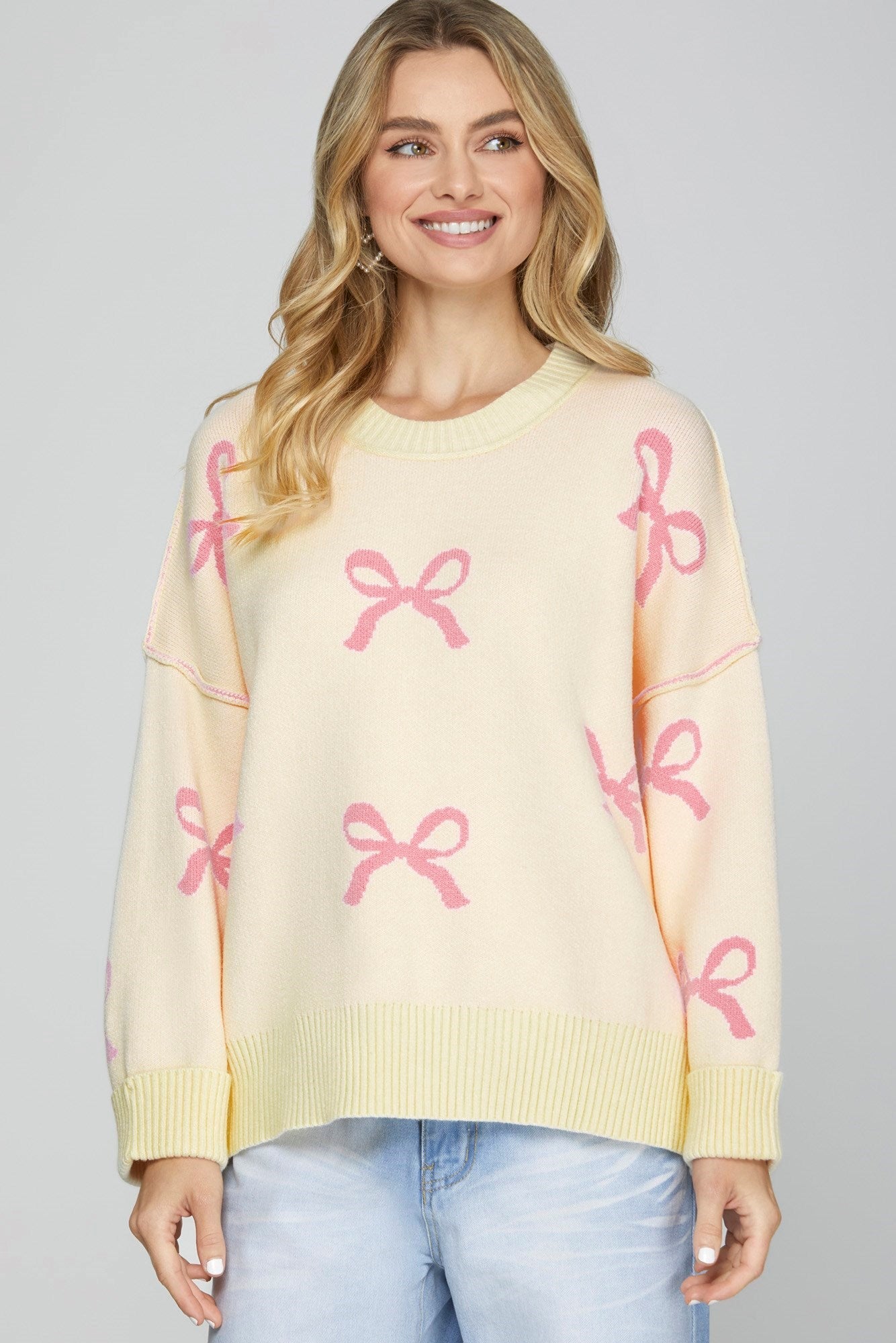 Pink Bow Pattern Sweater