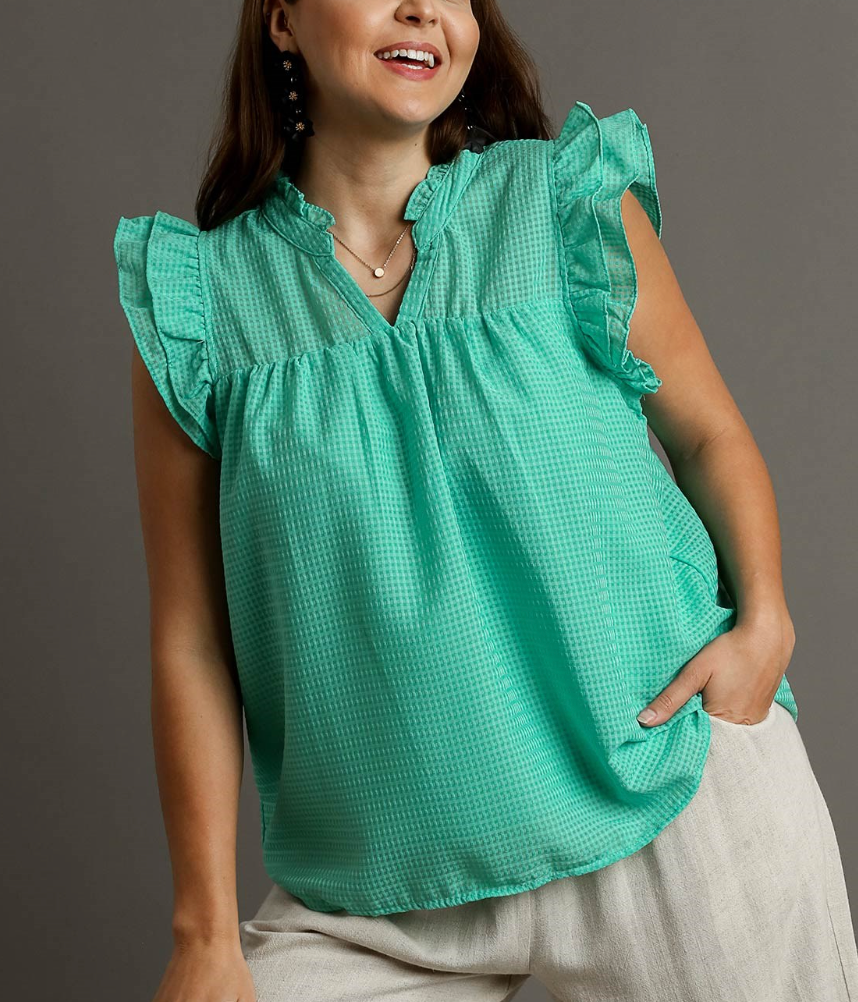 Emerald Layered Ruffle Sleeve Top