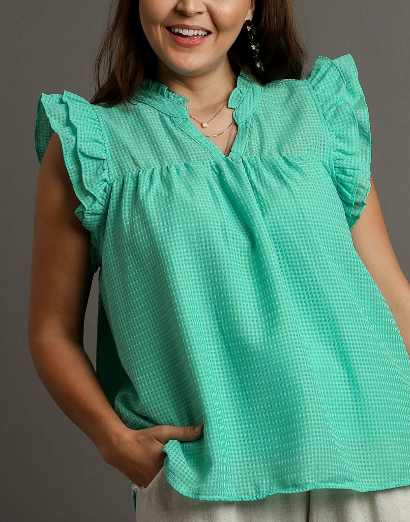 Emerald Layered Ruffle Sleeve Top