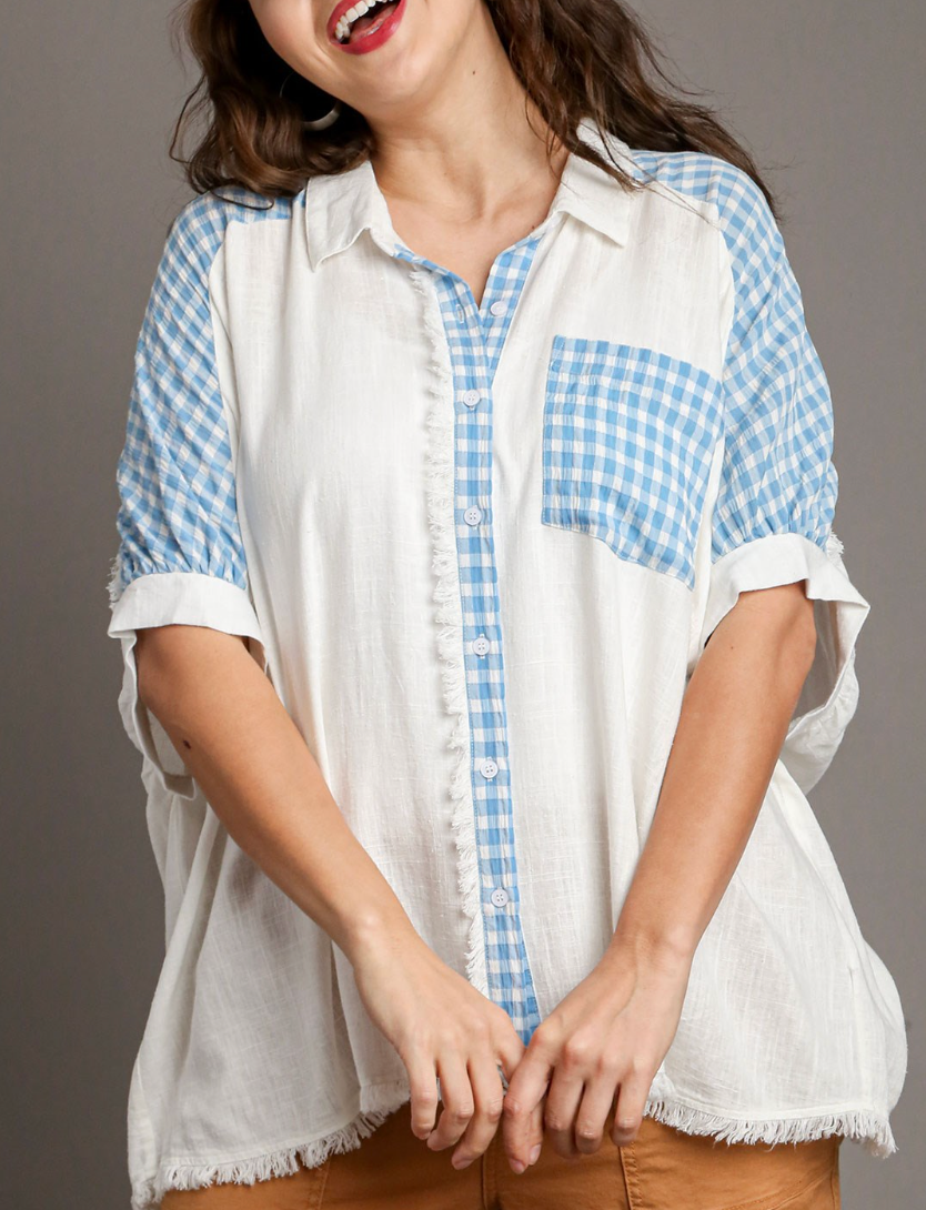 Linen Checkered Detail Button Down