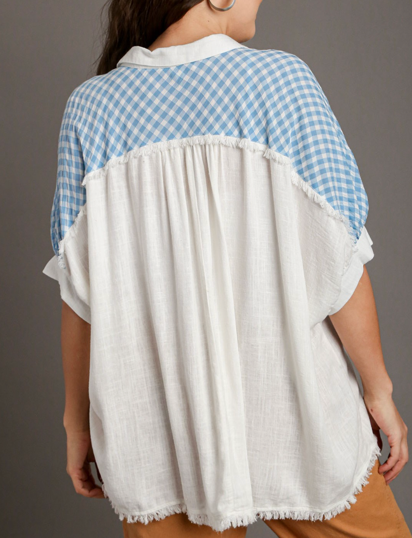 Linen Checkered Detail Button Down