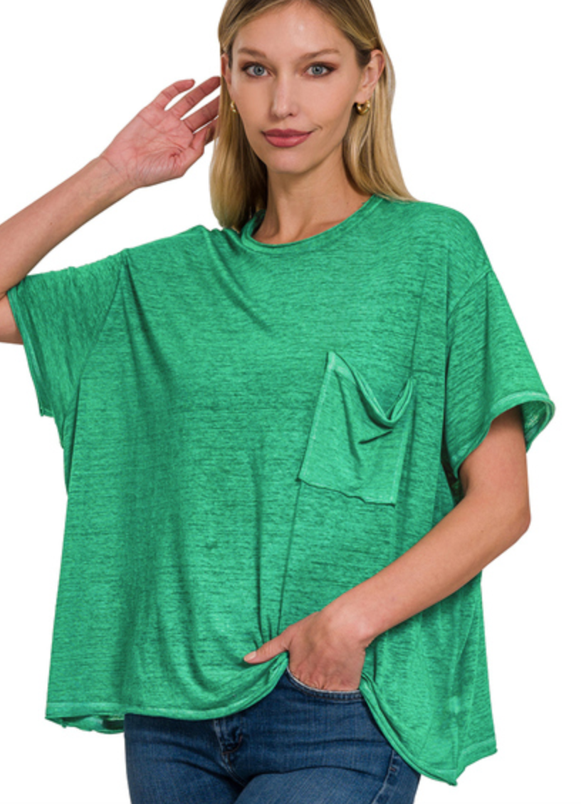 Kelly Green Oversized Raw Edge Tee