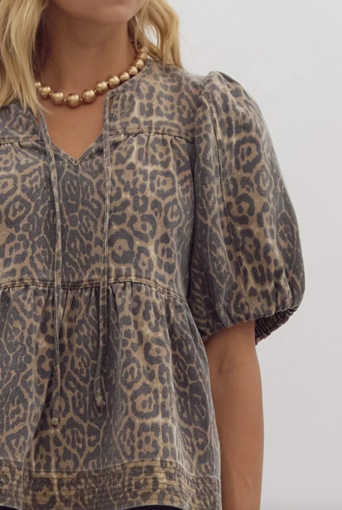 Leopard Denim Babydoll Top