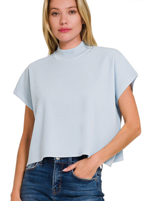 Lt Blue Mock Neck Sweater