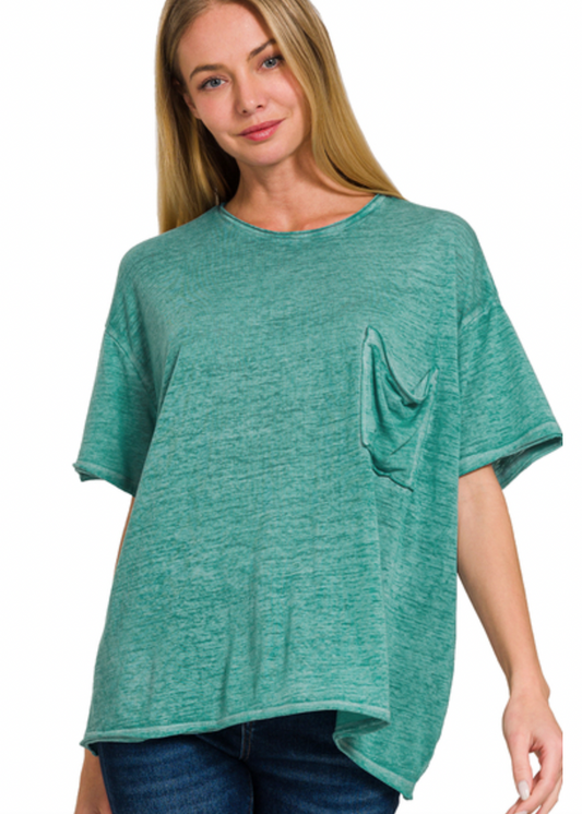 Dusty Teal Oversized Raw Edge Tee