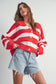 Red Striped V-Neck Button Cardigan