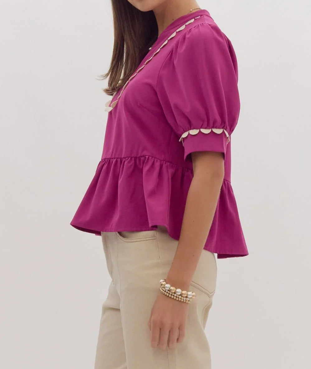 Magenta Scalloped Top