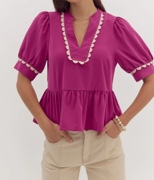 Magenta Scalloped Top