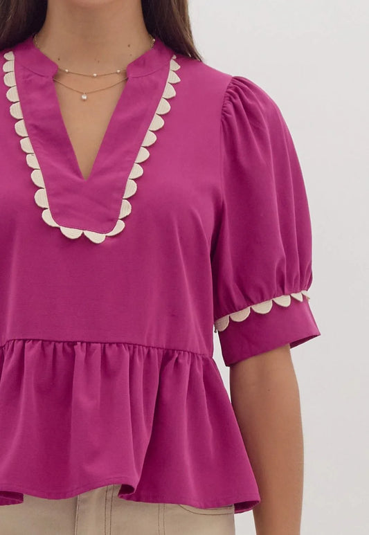 Magenta Scalloped Top