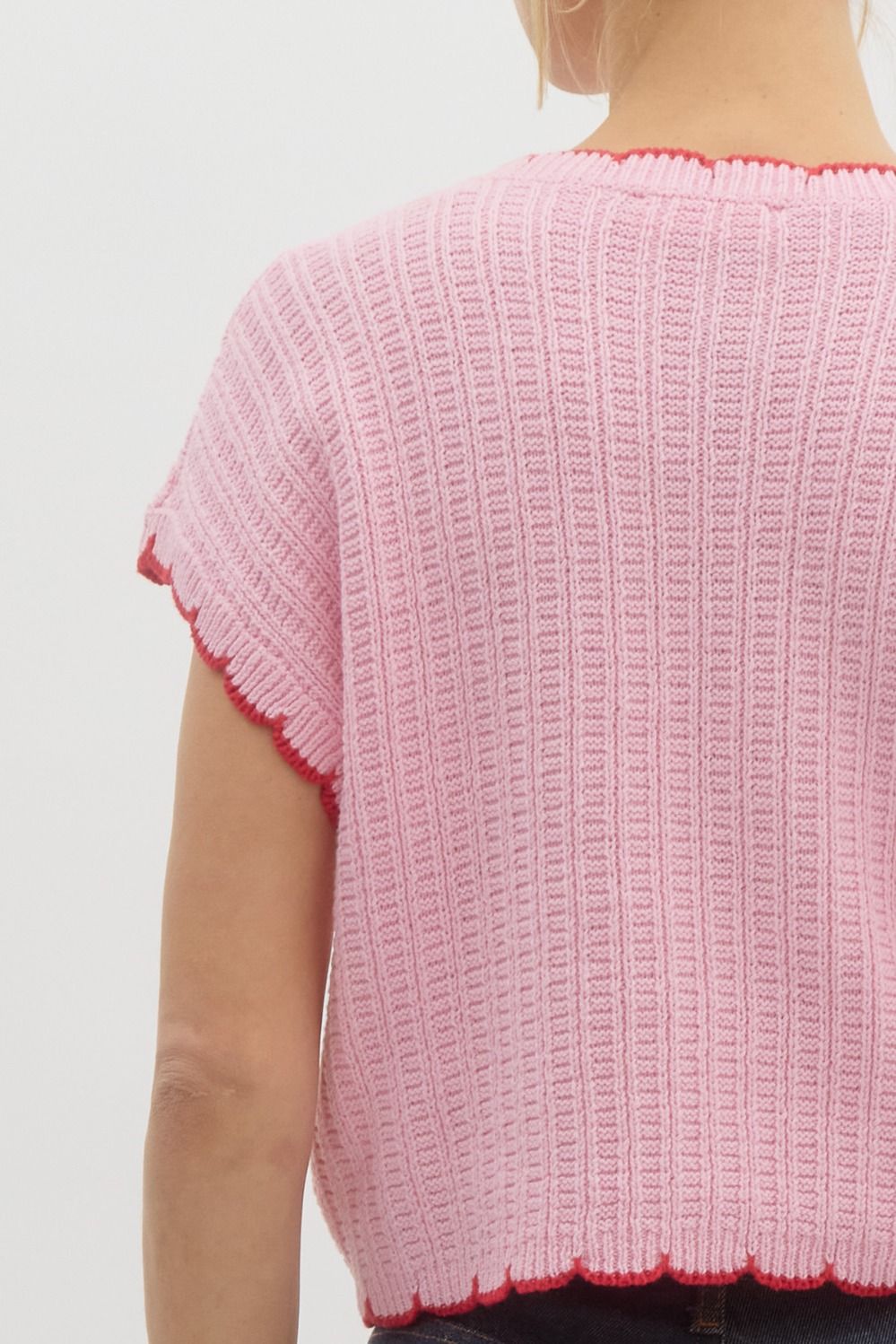 Pink Scallop Edge Knit Top