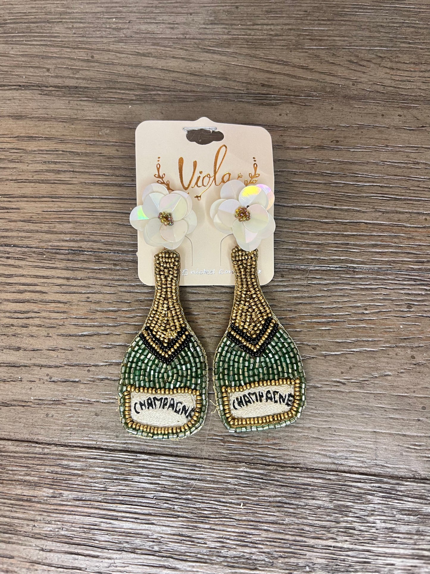 Flower Top Champagne Bottle Earrings