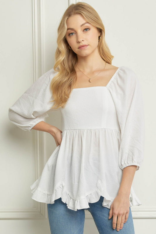 White Ruffle Detail Top